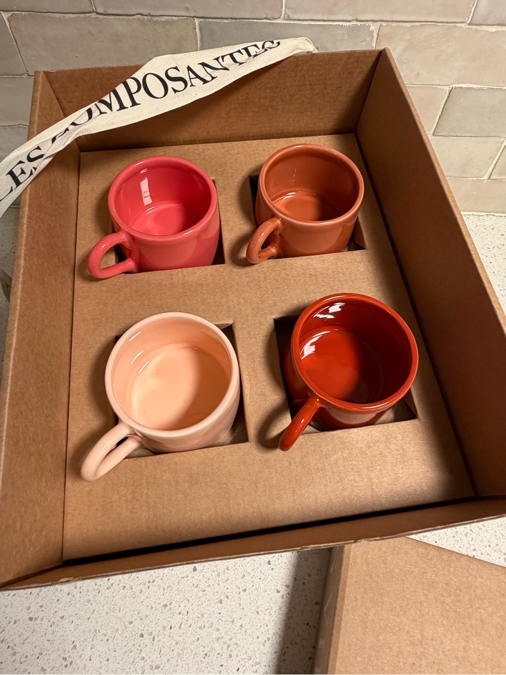 Sezane Set of 4 Ceramic Espresso Cups -Red, Terracotta, Blush & Pink -New in Box - Picture 11 of 15